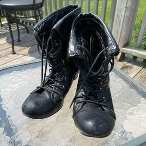 Black lace up wedge heels size 7